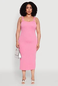 Womens Plus Textured Knit Side Slit Midi Dress,