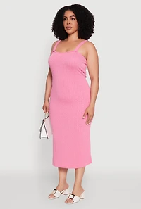 Womens Plus Textured Knit Side Slit Midi Dress,