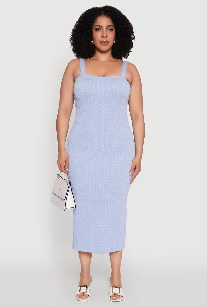 Womens Plus Textured Knit Side Slit Midi Dress, 2X