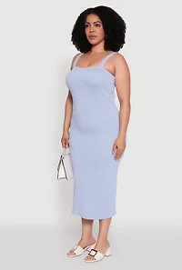 Womens Plus Textured Knit Side Slit Midi Dress, 2X