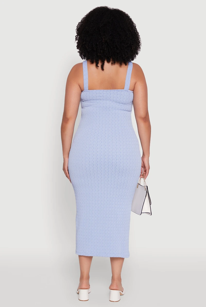 Womens Plus Textured Knit Side Slit Midi Dress, 2X