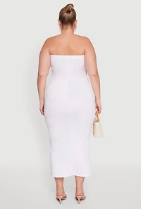 Womens Plus Size Floral Print Tube Dress, White, Size 2X
