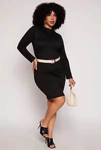 Plus Funnel Neck Long Sleeve Dress