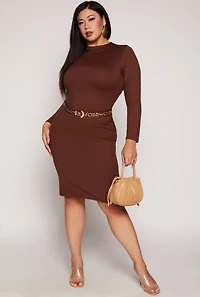 Plus Funnel Neck Long Sleeve Dress