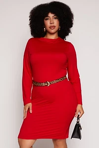 Plus Funnel Neck Long Sleeve Dress