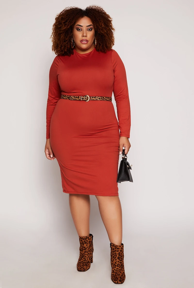 Plus Funnel Neck Long Sleeve Dress