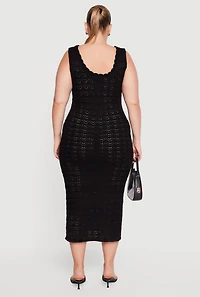 Plus Pointelle Knit Keyhole Bow Detail Midi Dress