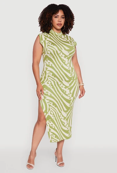 Womens Plus Size Psychedelic Swirl Sleeveless Sweater Dress, Green, Size 1X