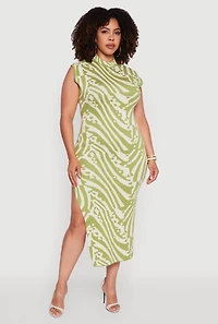 Womens Plus Size Psychedelic Swirl Sleeveless Sweater Dress, Green, Size 1X