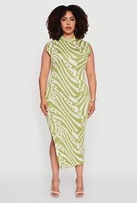 Womens Plus Size Psychedelic Swirl Sleeveless Sweater Dress, Green, Size 1X