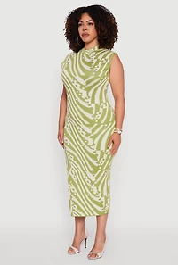 Womens Plus Size Psychedelic Swirl Sleeveless Sweater Dress, Green, Size 1X