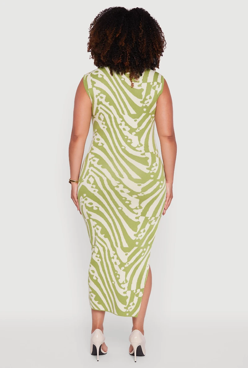 Womens Plus Size Psychedelic Swirl Sleeveless Sweater Dress, Green, Size 1X