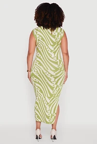Womens Plus Size Psychedelic Swirl Sleeveless Sweater Dress, Green, Size 2X
