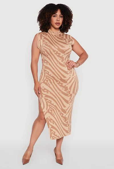 Womens Plus Psychedelic Swirl Sleeveless Sweater Dress,