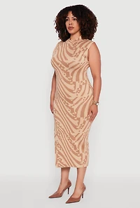 Womens Plus Size Psychedelic Swirl Sleeveless Sweater Dress, Brown, Size 2X