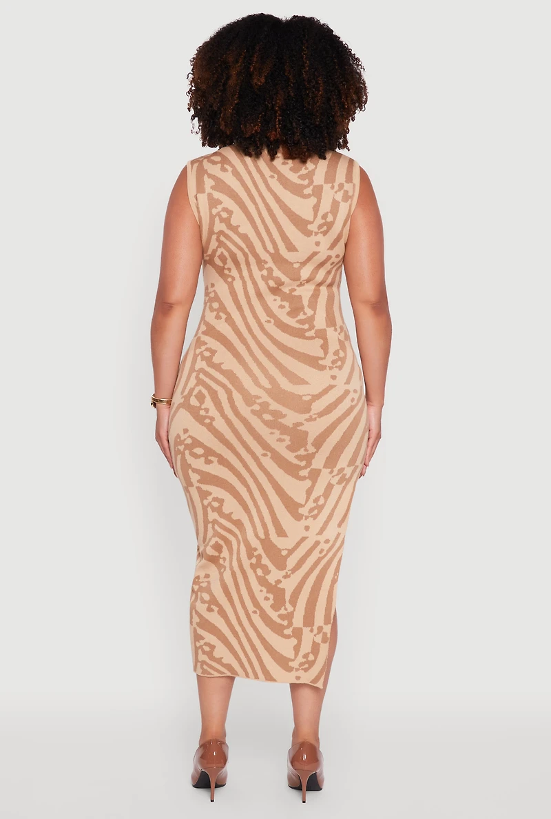 Womens Plus Size Psychedelic Swirl Sleeveless Sweater Dress, Brown, Size 2X