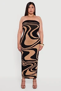 Womens Plus Size Swirl Print Zip Back Tube Maxi Dress, Multi, Size 2X