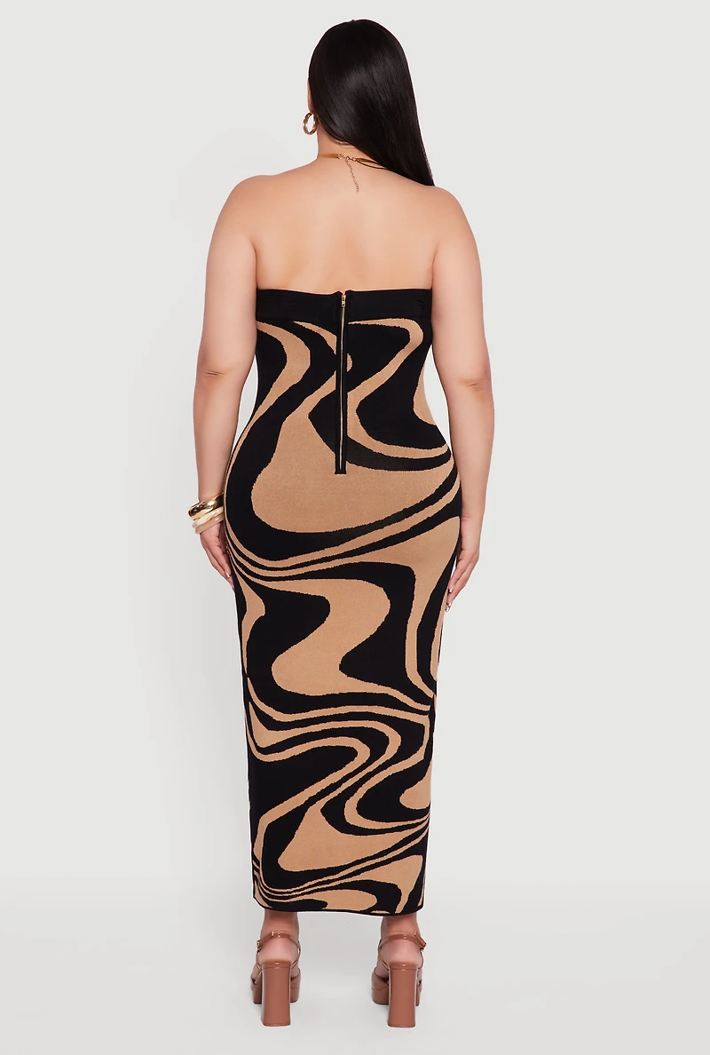 Womens Plus Size Swirl Print Zip Back Tube Maxi Dress, Multi, Size 2X