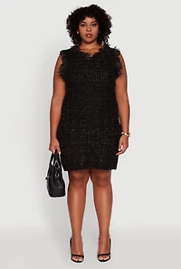 Womens Plus Size Sleeveless Notch Neck Sweater Dress, Black, Size 1X