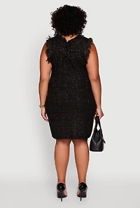 Womens Plus Size Sleeveless Notch Neck Sweater Dress, Black, Size 1X