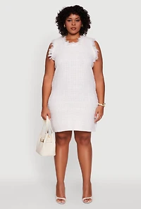 Womens Plus Size Sleeveless Notch Neck Sweater Dress, White, Size 3X