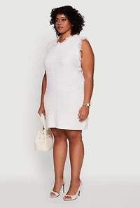 Womens Plus Size Sleeveless Notch Neck Sweater Dress, White, Size 3X