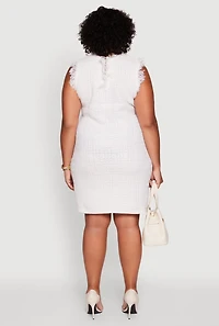 Womens Plus Size Sleeveless Notch Neck Sweater Dress, White, Size 3X
