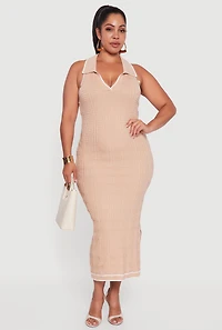 Plus Contrast Trim Greek Key Patterned Midi Dress