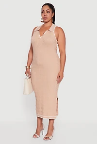 Womens Plus Size Contrast Trim Greek Key Patterned Midi Dress, Beige, Size 3X