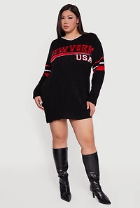 Plus New York USA Graphic Long Sleeve Sweater Dress