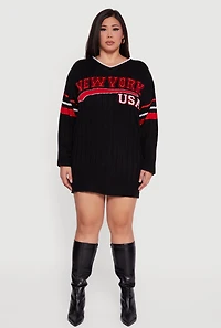 Plus New York USA Graphic Long Sleeve Sweater Dress