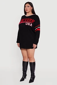 Plus New York USA Graphic Long Sleeve Sweater Dress