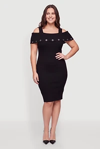 Plus Cold Shoulder Grommet Detail Midi Dress