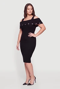 Plus Cold Shoulder Grommet Detail Midi Dress
