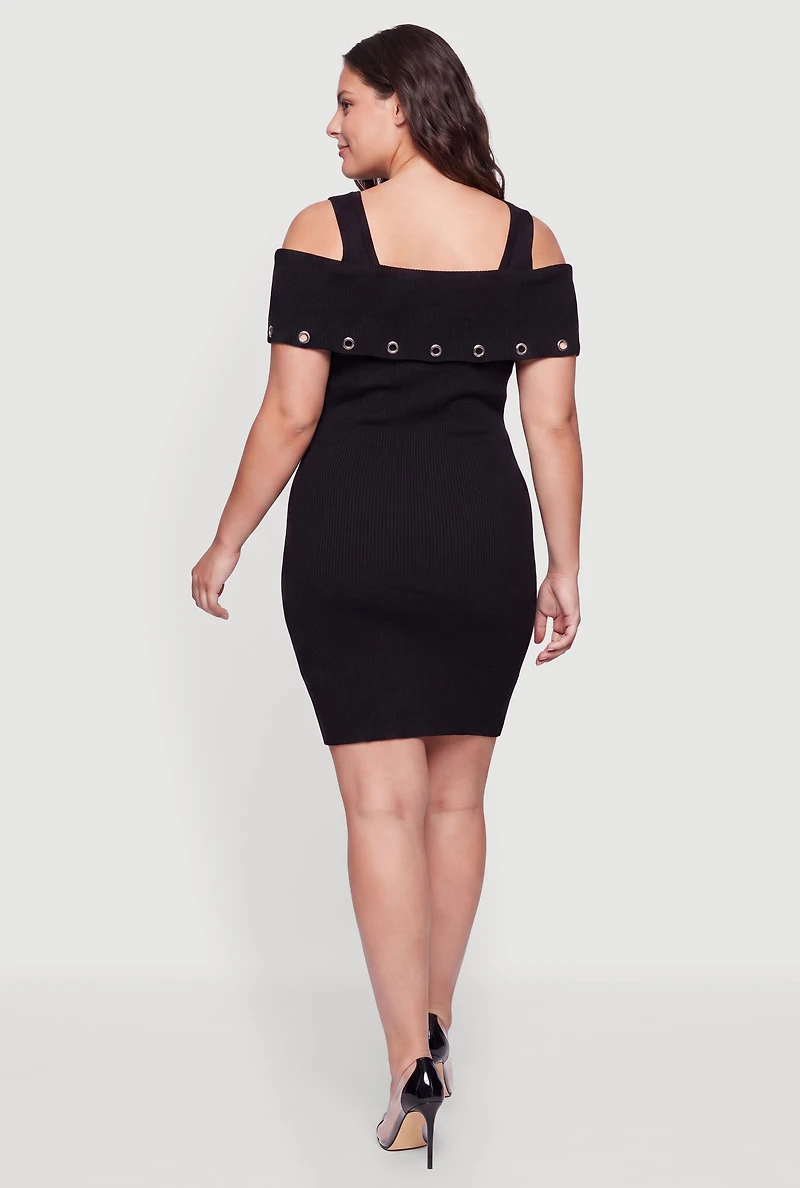 Plus Cold Shoulder Grommet Detail Midi Dress