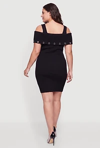 Plus Cold Shoulder Grommet Detail Midi Dress