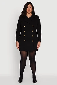 Womens Plus Size Double Breasted Blazer Dress, Black, Size 3X