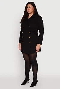 Womens Plus Double Breasted Blazer Dress, Black,