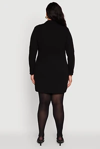 Womens Plus Size Double Breasted Blazer Dress, Black, Size 3X