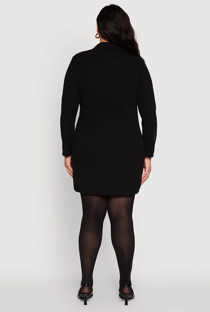 Womens Plus Double Breasted Blazer Dress, Black,