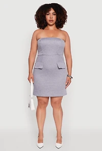 Womens Plus Size Pinstripe Pocket Detail Strapless Mini Dress, Grey, Size 2X