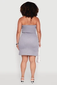 Womens Plus Size Pinstripe Pocket Detail Strapless Mini Dress, Grey, Size 2X