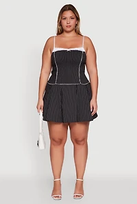 Plus Pinstripe Lace Detail Mini Skater Dress