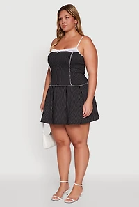 Womens Plus Pin Stripe Lace Detail Mini Skater Dress, Black,
