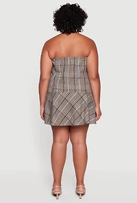 Womens Plus Size Plaid Strapless Skater Dress, Brown, Size 1X