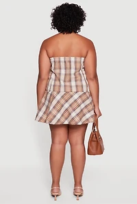 Plus Plaid Strapless Skater Dress