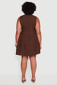 Womens Plus Textured Knit High Neck Sleeveless Skater Dress, 2X