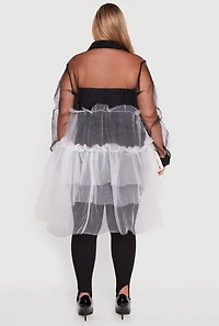 Womens Plus Color Block Ruffle Tulle Tiered Shirt, Multi,