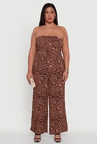 Womens Plus Size Strapless Printed Ruffle Overlay Jumpsuit, Multi, Size 2X