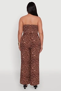 Womens Plus Size Strapless Printed Ruffle Overlay Jumpsuit, Multi, Size 2X